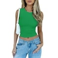thumbnail image 1 of Womens Summer Tank Tops Sleeveless Crewneck Knit Slim Fitted Side Ruched Casual Basic Shirt Green L, 1 of 8