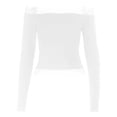 thumbnail image 4 of DHFJKG Womens Off The Shoulder Long Sleeve T Shirts Lace Trim Fitted Crop Tops For Women, 4 of 5