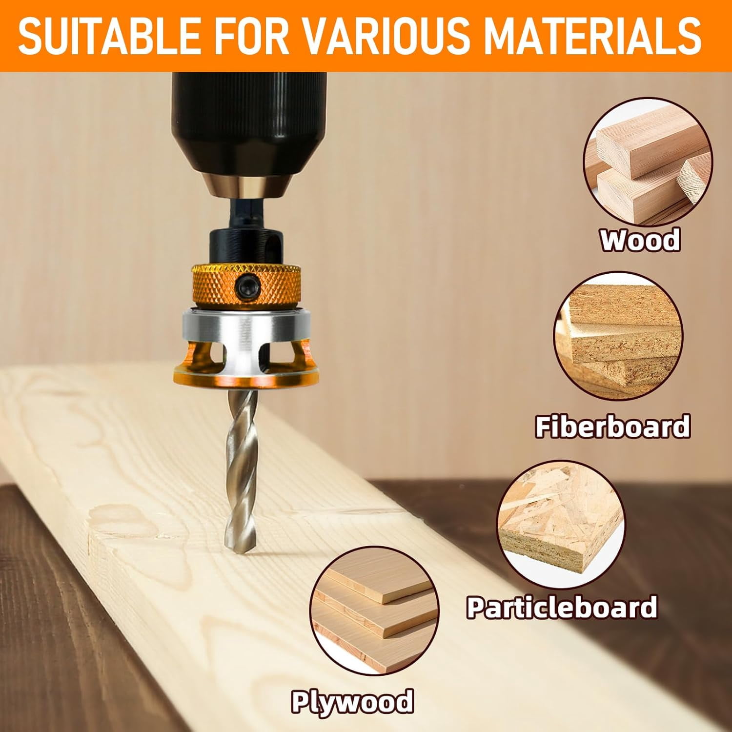 Countersink Drill Bit Set with Adjustable Depth Stop,HSS M2 Tapered Pilot Bits for Wood Plastic and Soft Metal, Woodworking Tool Kit (Red)