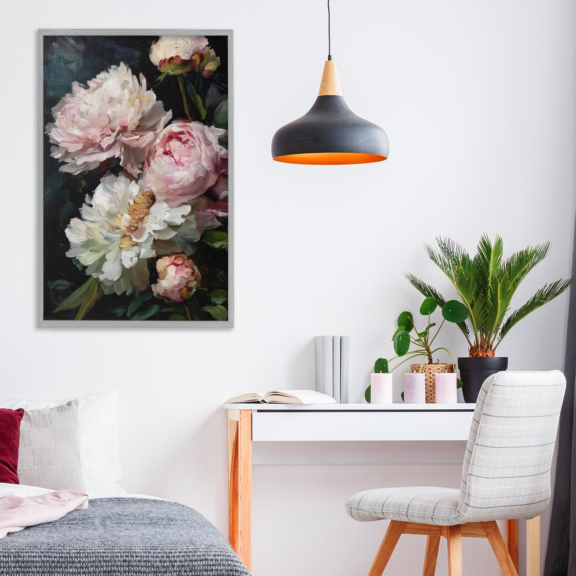 Stupell Industries Soft And Moody Peonies Gray Framed Giclee Art, design by Petal Prints Design