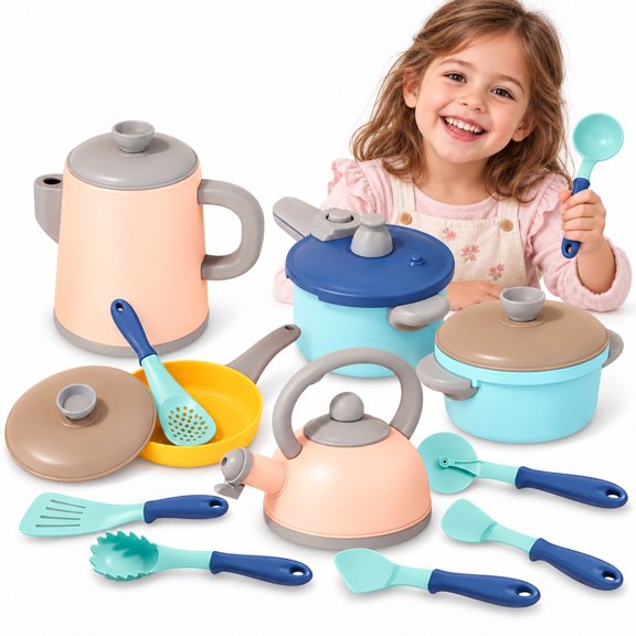 Play Kitchen Accessories Set, Pretend Play Kitchen Cooking Toy, Toddlers Gift for 3 4 5 6 Years Old Boys Girls