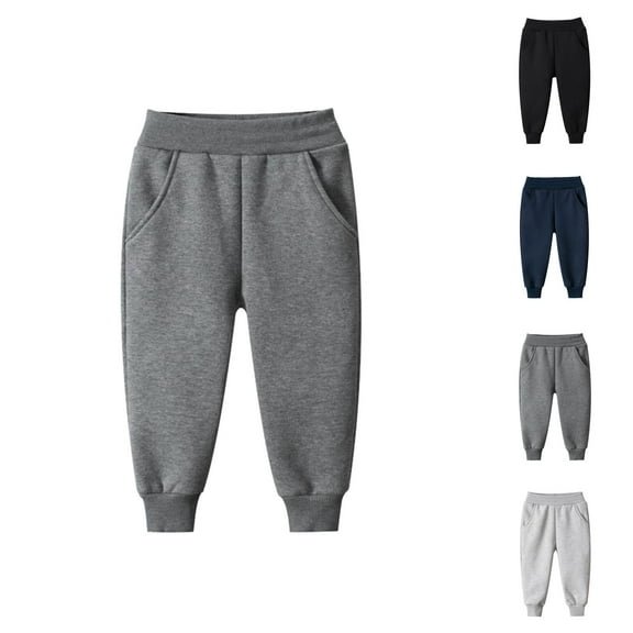 Solid Color Sweatpants Boys Thermal Pants Winter Warm Solid Color Joggers Casual Sports Trousers For Kids Toddler Youth Comfortable Boys' Fashion