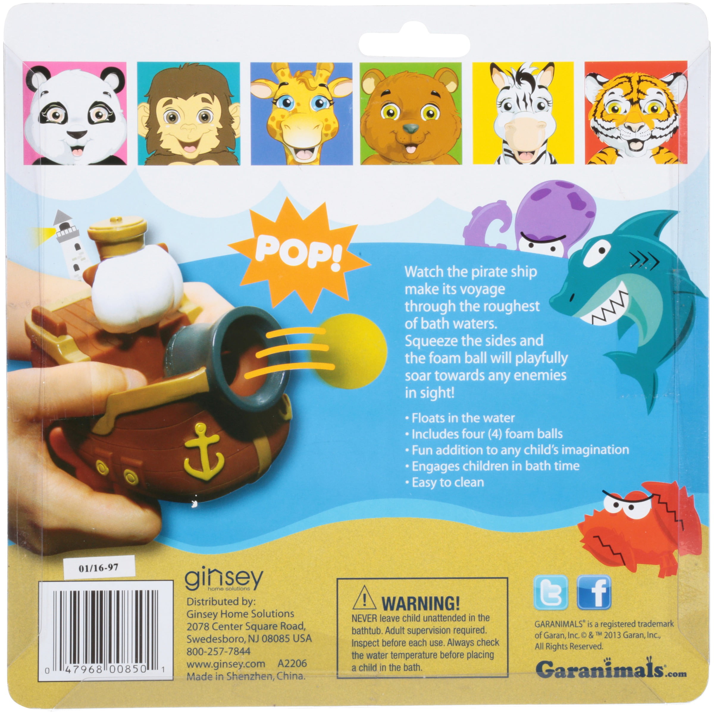 Garanimals Pop & Play Kid's Bath Toy Floating Pirate Ship Foam Balls Ages 3+ 