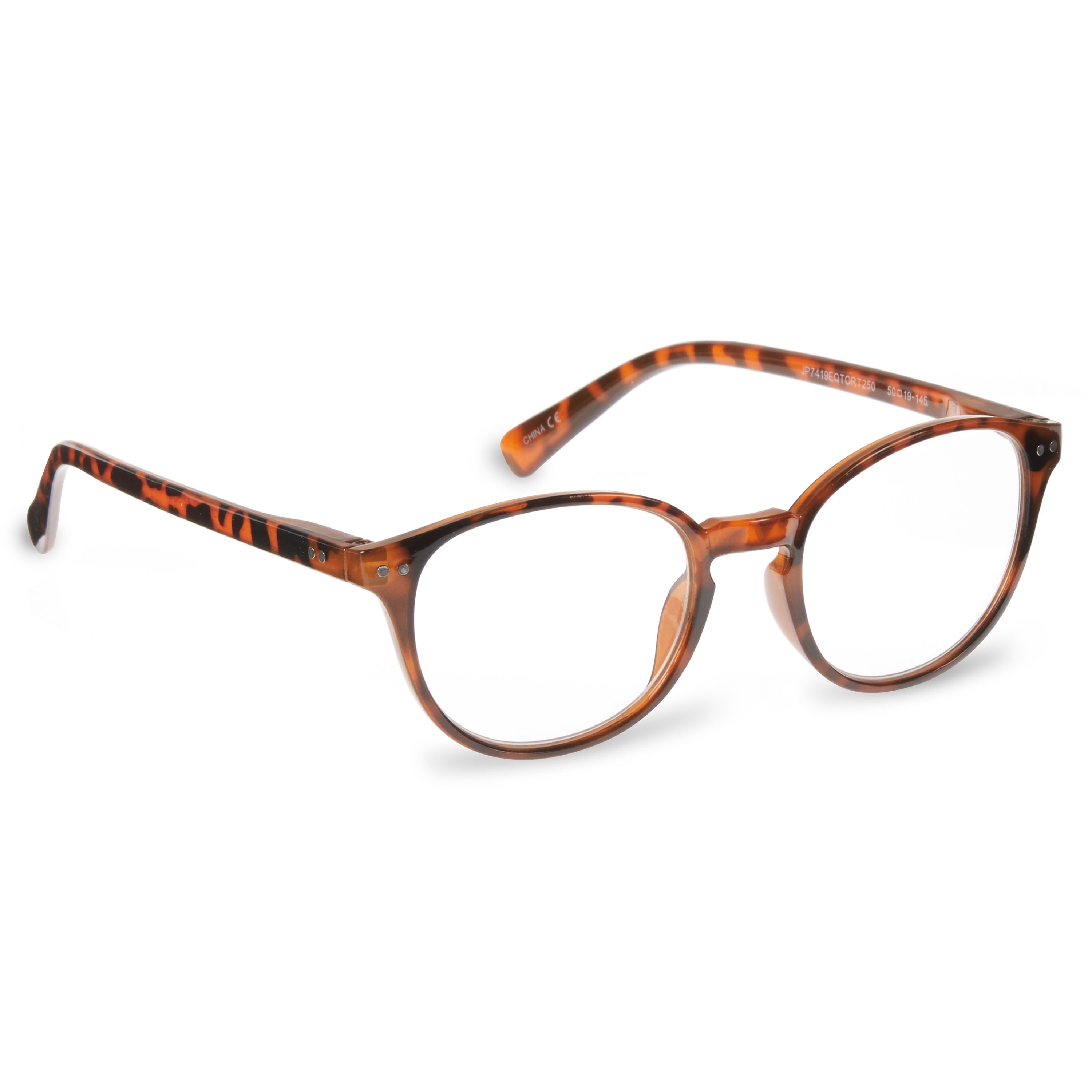 Equate Unisex Reader Glasses with Case, Plastic Lens, Tortoise Color, +1.75