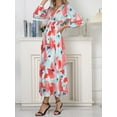 thumbnail image 5 of Women Long Sleeve Dress Casual Print V Neck Boho Party A-Line Dress for Beach Cocktail Club Streetwear, 5 of 10