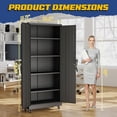 thumbnail image 2 of IKIMI 73" Metal Storage Cabinet with Adjustable Shelves and Doors, Garage Storage Cabinets with Wheels and Locking, Tall Freestanding Cupboard for Kitchen, Living Room or Laundry Room, Black, 2 of 7