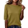 thumbnail image 2 of Uootdi Gift Office Tops for Women Round Neck Ribbed Knit Elbow Sleeve Womens Tops Slim Fit Office Wear Comfortable Womens Blouses, 2 of 7