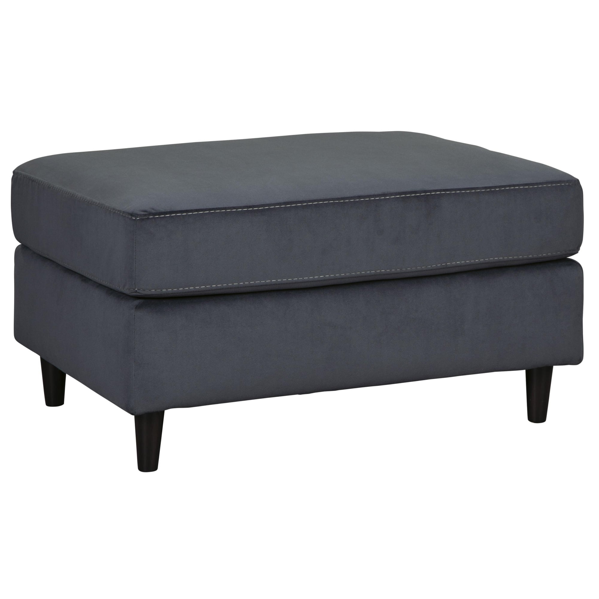Fabric Upholstered Wooden Ottoman with Tapered Legs, Gray