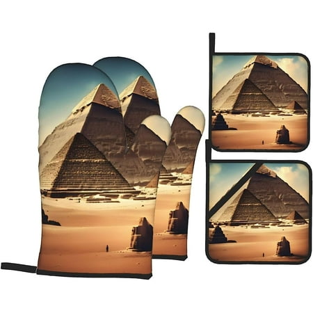 

of The Pyramids of Khufu Oven Mitt and Pot Holder Set Heat Resistant Oven Mitt Grill Mitt and Pot Holder Suitable for Kitchen Cooking and Baking and Microwave Oven (4 Pieces Set).
