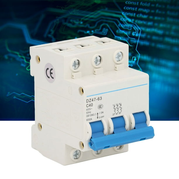 Disyuntor 3P, Interruptor De Aire De Bajo Voltaje Retardante De Llama DZ47-63 C40 PA66 Nylon AC 400V 40A Montaje En Riel DIN Para Equipos De Iluminación