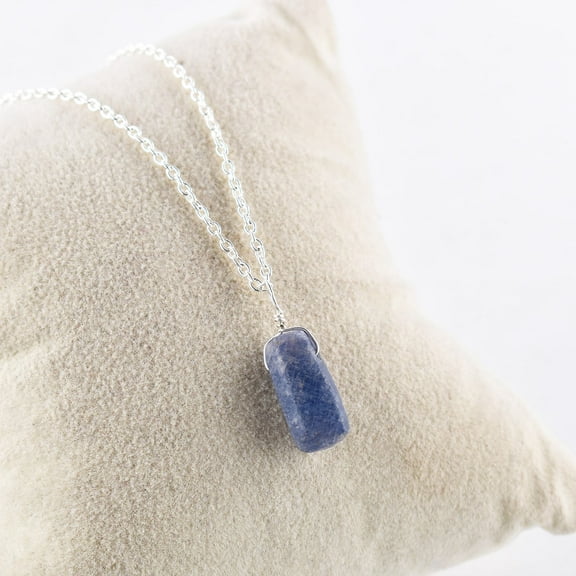 QNAVIC Natural Raw Blue Sapphire Rough Gemstone Handmade Dainty Pendant Necklace for Women, Healing Chakra Crystals, September Birthstone Jewelry Gift for Her, Silver Plated Chain 18 inch