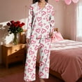 thumbnail image 5 of Womens Pajamas Sets Valentines Day Theme Print Long Sleeve Shirts Pants Casual Cozy Loungewear 2 Piece Outfits for Women Pink L, 5 of 7