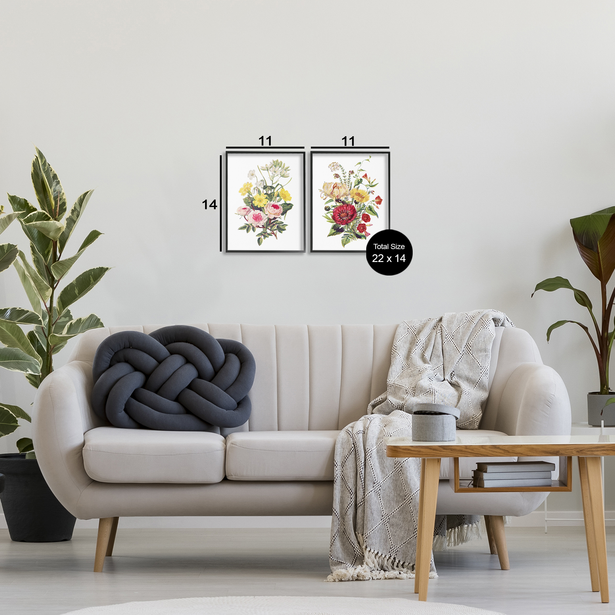 Mixed Flower Bushels 2 Piece Black Framed Giclee Art Set, design by Lettered and Lined