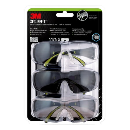 3M? SecureFit? 400 Eye Protection, Anti Fog, 3 Pack: Clear + Mirror + Gray Lenses