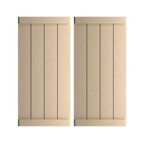 Ekena Millwork 22"W x 50"H Rustic Four Board Joined Board-n-Batten Smooth Faux Wood Shutters w/End Batten (Per Pair), Primed Tan