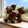 thumbnail image 3 of 15 Stem Artificial Rose Bouquet Burgundy Deep Red Flowers for Home Decor Wedding Centerpieces, 3 of 4