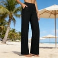 thumbnail image 6 of Aoiroe Women Summer High Waisted Cotton Linen Palazzo Pants Wide Leg Long Lounge Pant Trousers with Pocket Black L, 6 of 8