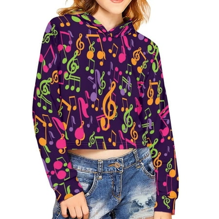 

Renewold Trendy Age 7-8 Girls Kid Hoodies Crop Tops Long Sleeve Pullover Sweatshirts Colorful Music Notes Print Shirts Soft Comfortable Shirt Cold Weather Outgoing School Outfits