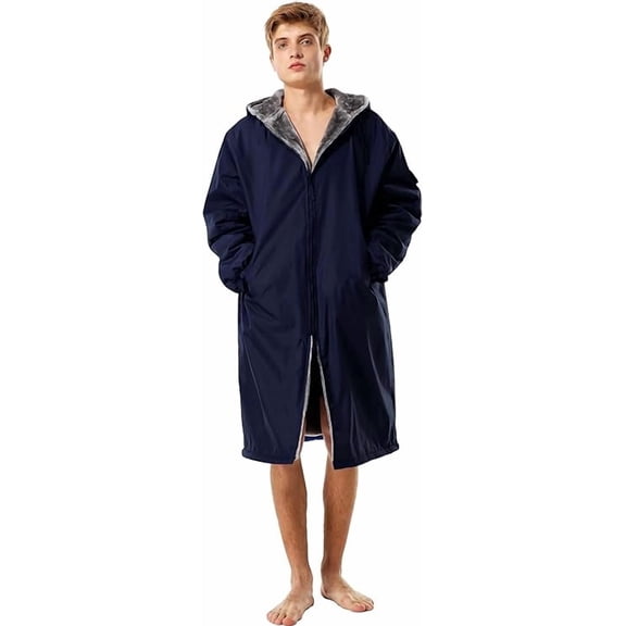 Adoretex Unisex Faux Fur Fleece Lined Waterproof Swim Parka Change Robe – Ultra-Warm, Lightweight Sport Outerwear for Kids and Adults (PK003) - Navy - AL