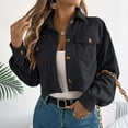 thumbnail image 7 of HOWPAY Barn Jackets for Women Cropped Button down Oversized Lapel Collar Long Sleeve Coats with Pockets Vintage Solid Color Casual Outerwear Fall Winter Clothes Black L, 7 of 7