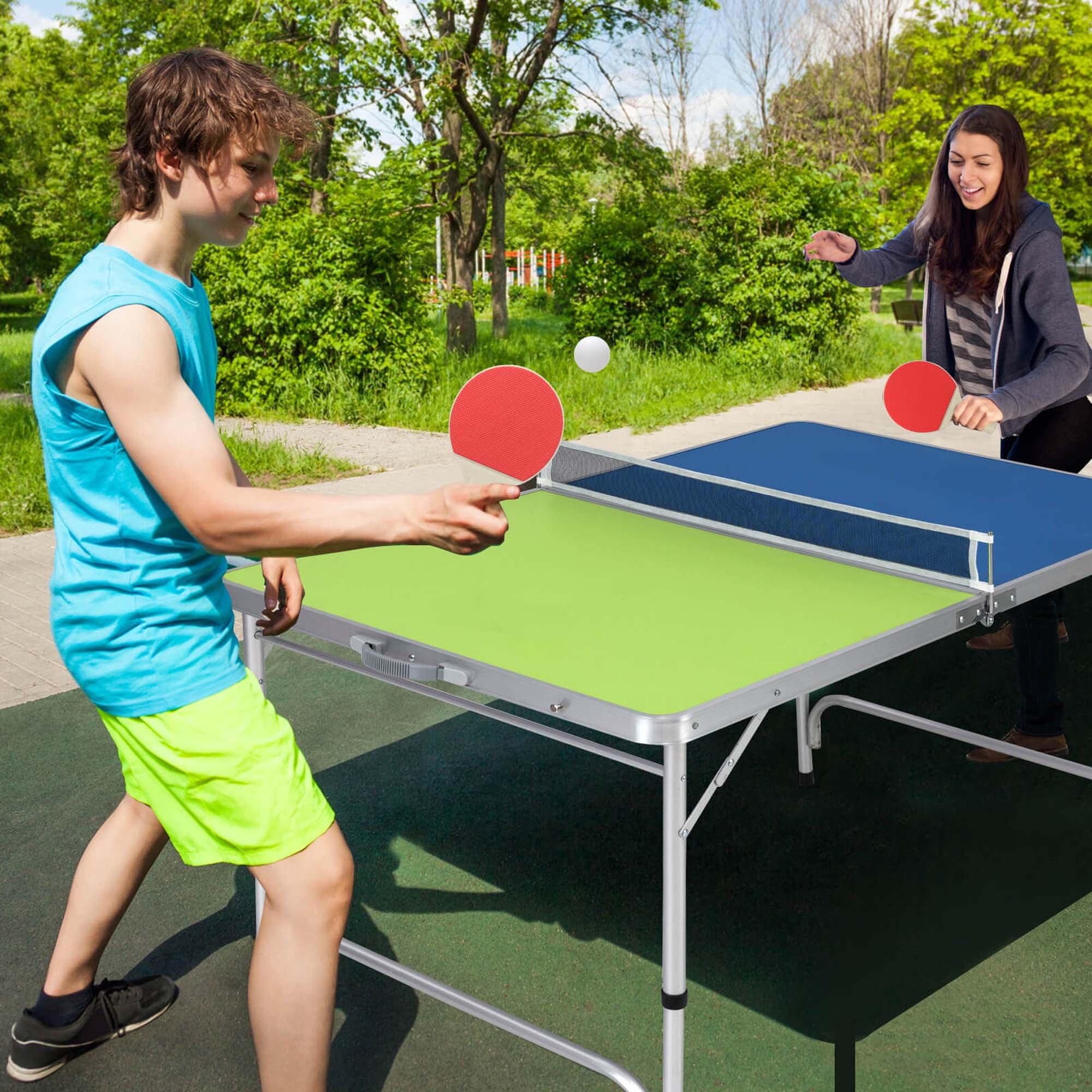 Costway 47" x 30" Mini Table Tennis Table with Adjustable Height for Indoor Outdoor