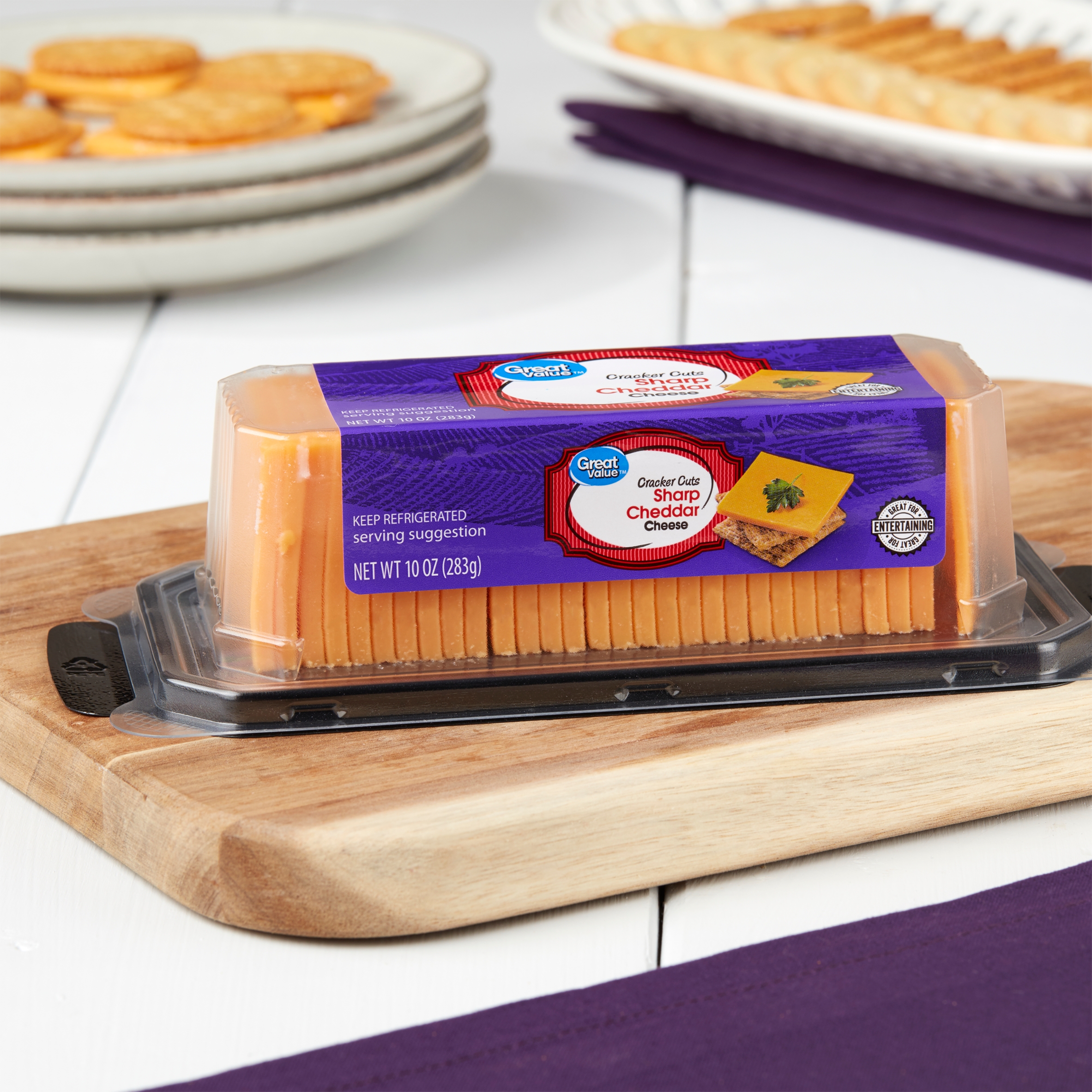 Great Value Cracker Cuts Sliced Sharp Cheddar Cheese, 10 oz, 30 Count - image 2 of 7