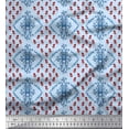 thumbnail image 1 of Soimoi Blue Velvet Fabric Flower Art & Red Berries Fruits Fabric Prints By Yard 58 Inch Wide, 1 of 3