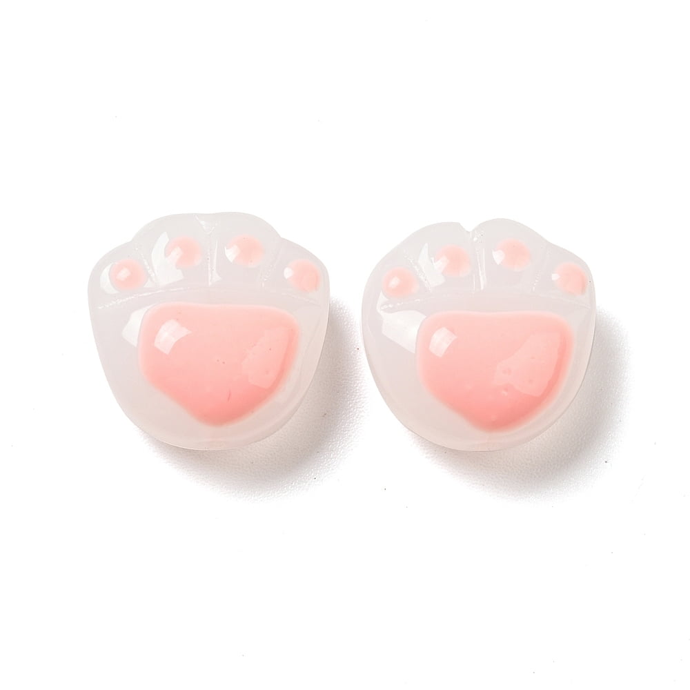 Opaque Glass Beads Cat Claw Print Pink 14.5x14.5x7.8mm Hole: 1.2mm