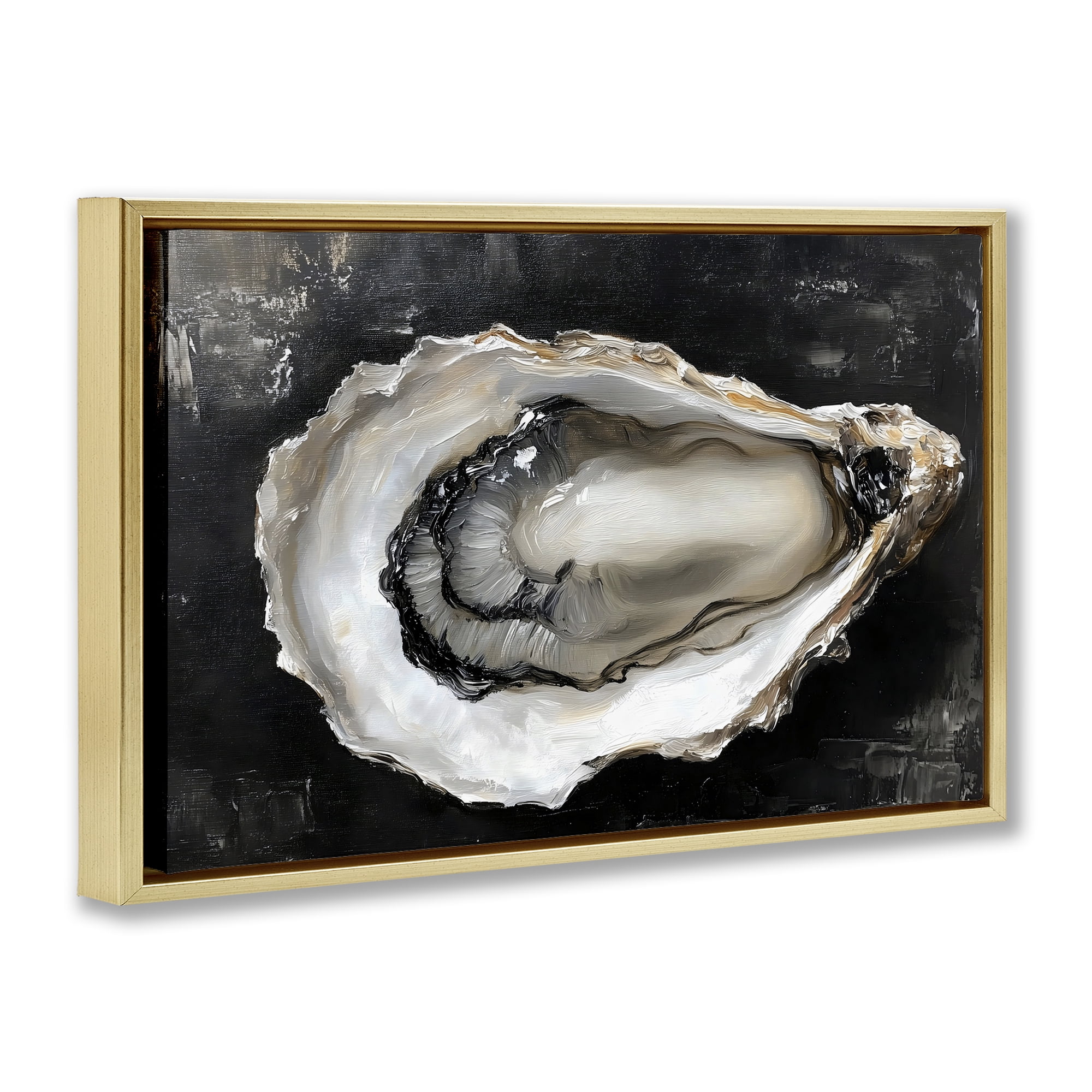 Stupell Industries Black Oyster Pearlescent Shell Gold Framed Floater Canvas Wall Art, design by LSR Design Studio