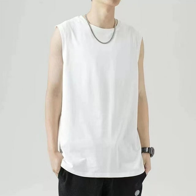 LOVZFMLL Tank Tops for Men's Fashion Casual Solid Color Round-Neck High Elasticity Sports Camisole