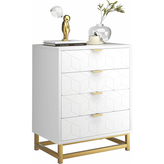 4 Drawer Dresser for Bedroom Wood Dresser Chest Organizer with Metal Legs&Metal Handle Modern Dressers & chests of Drawers for Bedroom, Living Room, Hallway