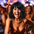 thumbnail image 3 of Dengmore Curly Bob Wig with Bangs Short Wavy Black Wigs for Women Wavy Wig with Air Bangs Shoulder Length Bob Synthetic Cosplay Wig (Black), 3 of 6