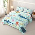 thumbnail image 3 of Manfei Cartoon Whale Bed Spread Queen, Kawaii Fish Sealife Queen Coverlet Set, Light Cyan, 3pcs, 1 Quilt and 2 Pillowcases, 3 of 7