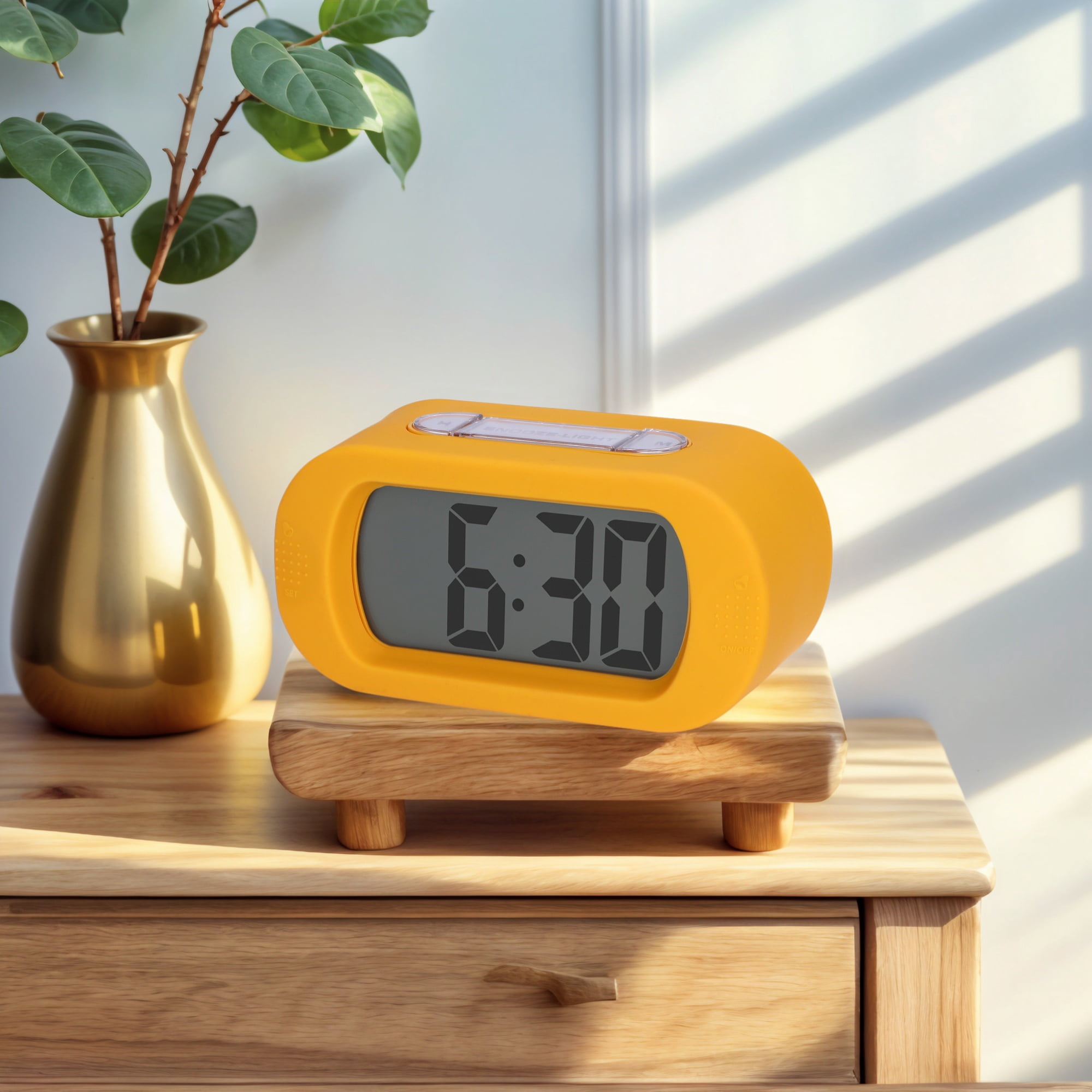 Unique Bargains Oval Digital Alarm Clock Adjustable Alarm Snooze Yellow