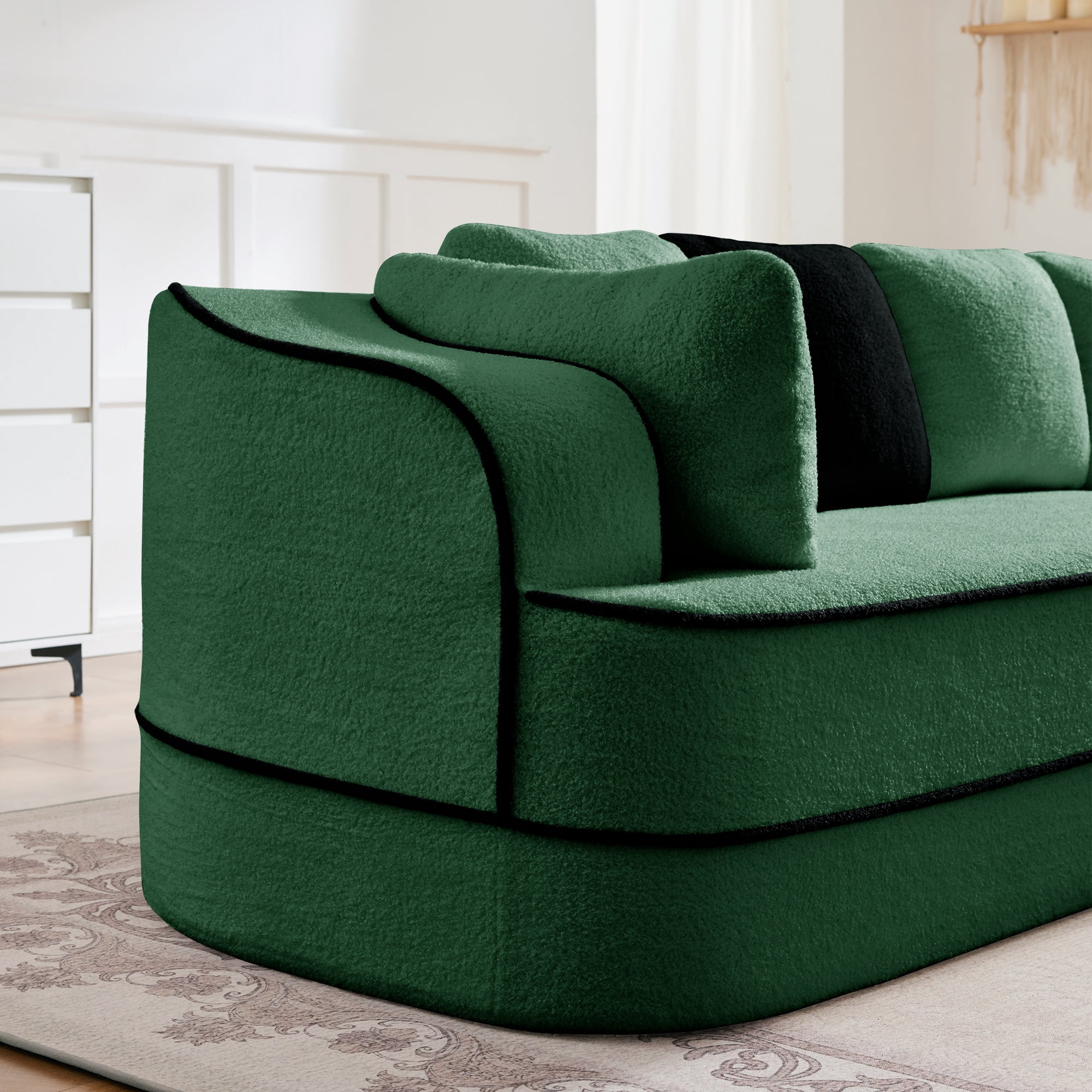 Aukfa 106" 2-Piece Modular Sectional Sofa for Living Room, Right Chaise, Plush Teddy Velvet, Green