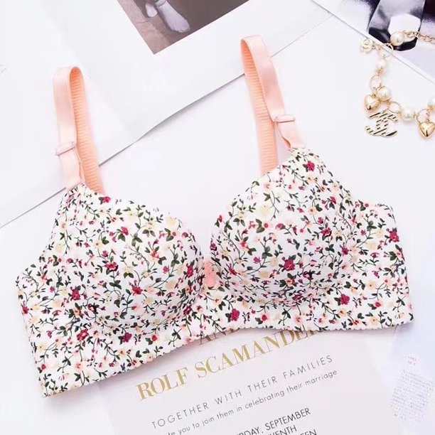 Ropa Interior Sin Costuras De Una Pieza Estilo Pastoral Fresco Pequeño Floral Cómodo Transpirable Taza Push-Up Coreano Sujetador Inalámbrico Sola 32/70B-38/85B Gao Jiahui unisex