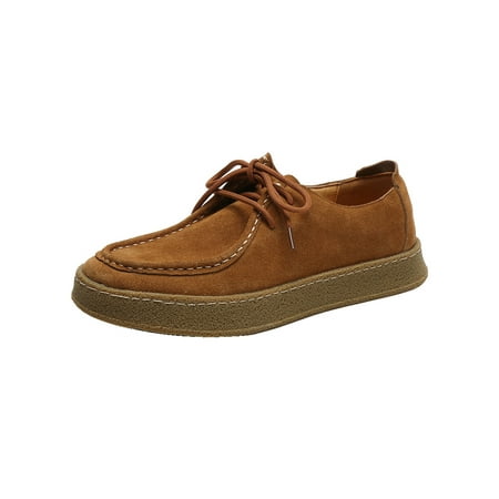 

Gomelly Mens Non-Slip Flats Faux Suede Moccasins Office Lightweight Lace Up Loafers Camel 8