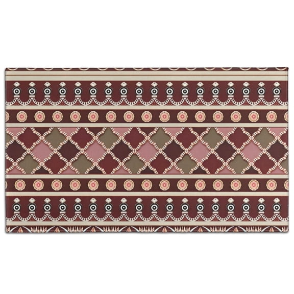 Red Boho Egyptian Lotus and Circles Pattern Door Rugs,Washable Non Slip Door Mats Indoor,Decorative Door Mats,Entry Mat Indoor for Entrance,Bedroom,Kitchen,Bathroom,17"x30"