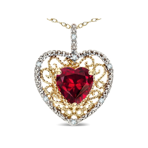Star K� Heart Shape 8mm Created Ruby filigree Heart Pendant Necklace 14k Yellow Gold