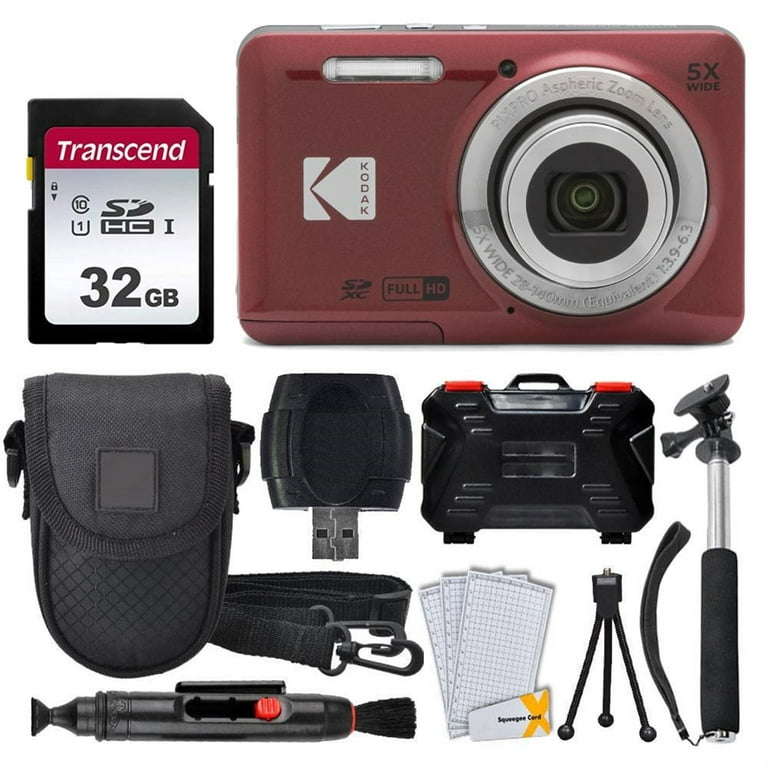  Kodak PIXPRO FZ55 Digital Camera (Red) + 32GB Memory