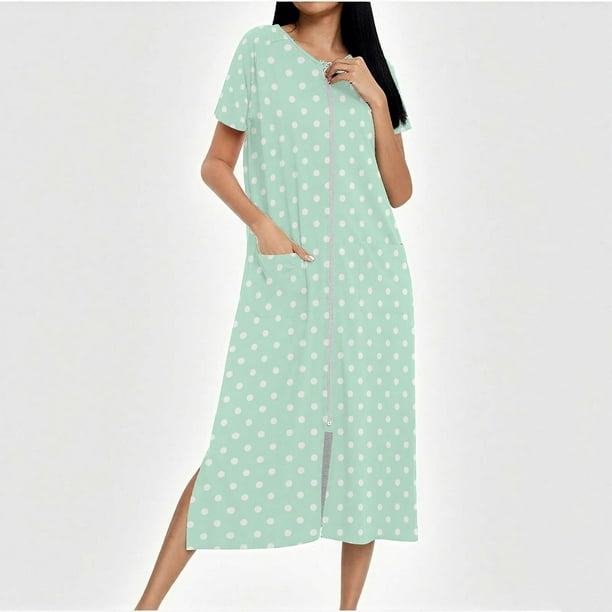 Camisón largo con cremallera para mujer, bata de punto, largo completo, color degradado, con bolsillos