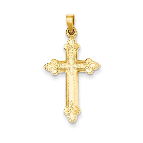 14k Yellow Gold Fleur De Lis Cross Pendant