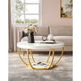 thumbnail image 5 of Round Coffee Table, 32" Circle Coffee Table for Living Room, 2-Tier Wood Accent Center Table with Open Storage Industrial Design Home Furniture (Wood Grain and Black), 5 of 7
