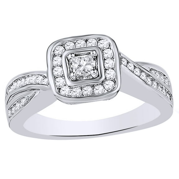 Princess Cut White Natural Diamond Square Frame Engagement Ring in 10k Solid Gold