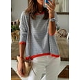 thumbnail image 1 of Nouveau Pull Tricoté Rayé Design Contrasté Manches Longues, 1 of 6