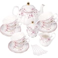 thumbnail image 7 of Vintage Porcelain Tea Set for Women Tea Party, Cup and Saucer Set for 6, Wedding Floral Teapot Set for Adults, Pink Rose, 7 of 7