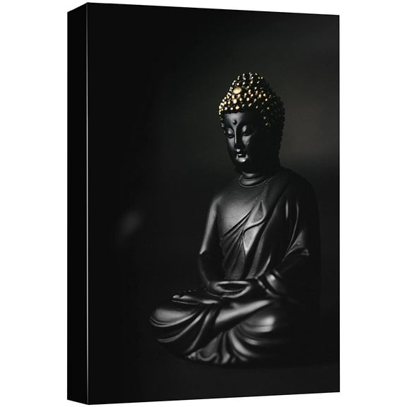 wall26 Canvas Print Wall Art Black Obsidian Buddhism Buddha Statue Gold Hair Cultural Religious Photography Realism Decorative Yoga Multicolor Relax/Calm for Living Room, Bedroom, Office - 16"x2