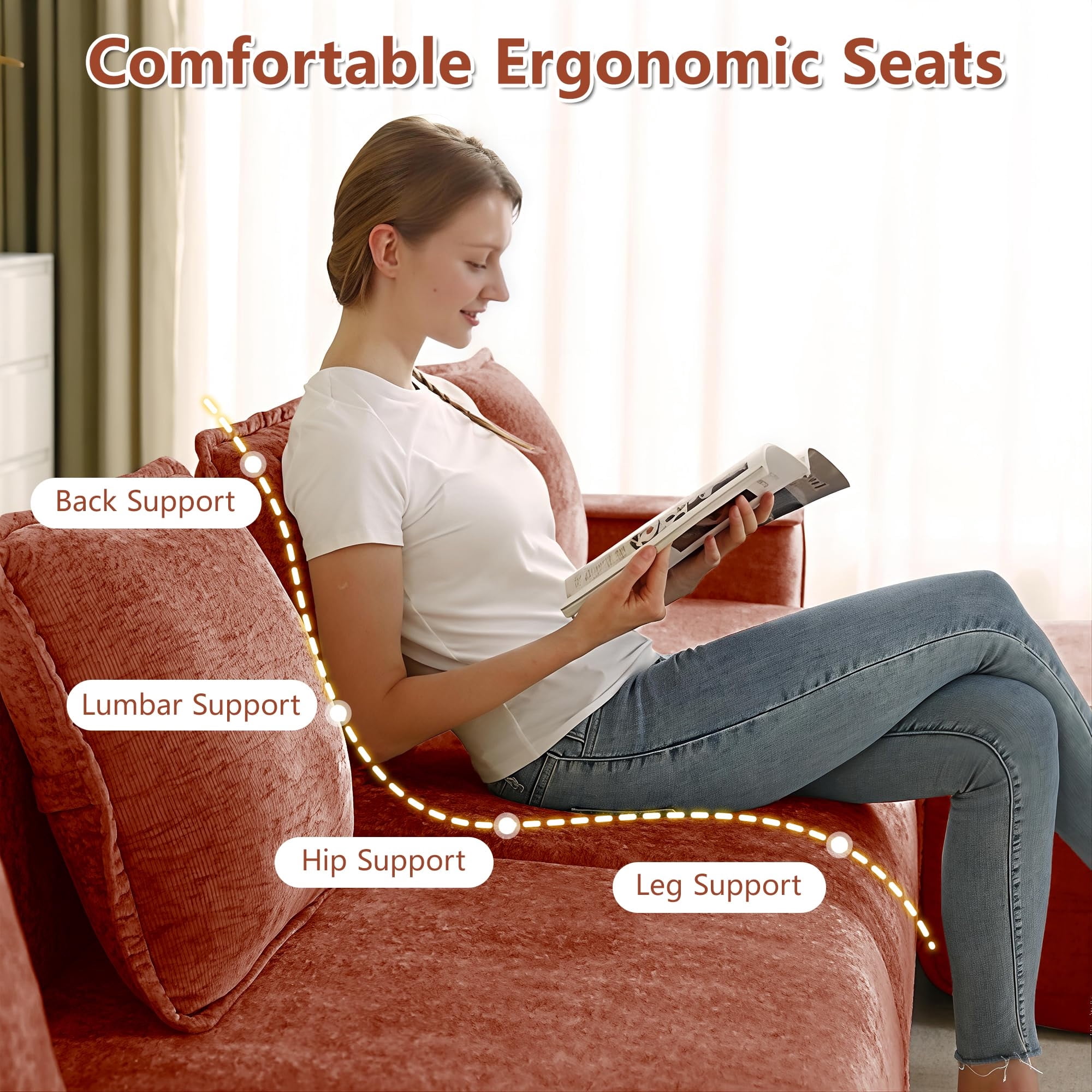 Aukfa 79" Boneless Couch Deep Seat Loveseat Cloud Sofa for Living Room Bedroom, 2 Pillows, Velvet, Terracotta