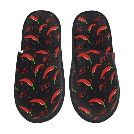 Balery Red Hot Chili Slient Indoor Furry Fleece Comfort House Shoes Soft Non-Slip Home Shoes Cotton slippers House Slippers-- Large