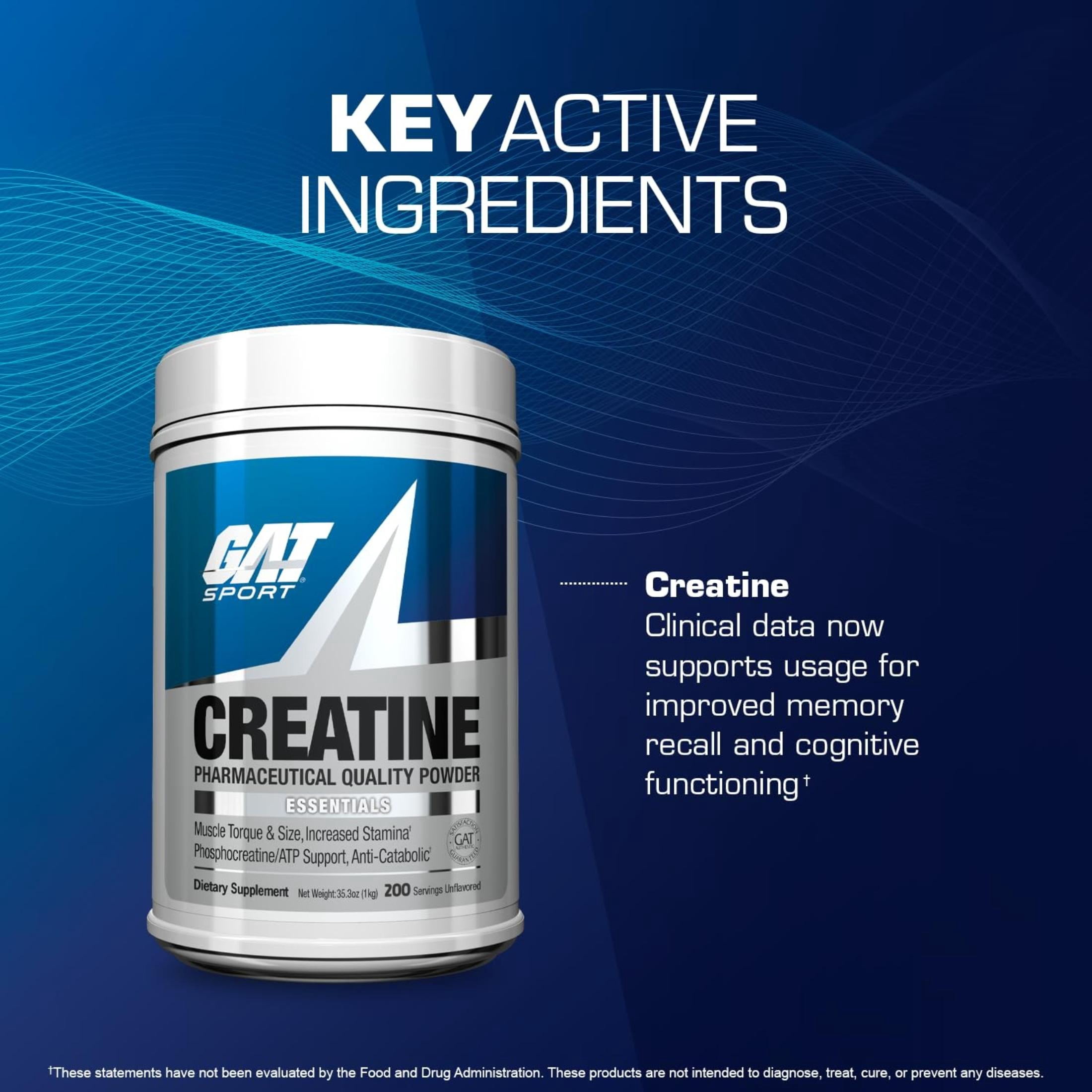 GAT Sport Creatine Monohydrate Powder Unflavored, 35.3 Oz, 200 Servings